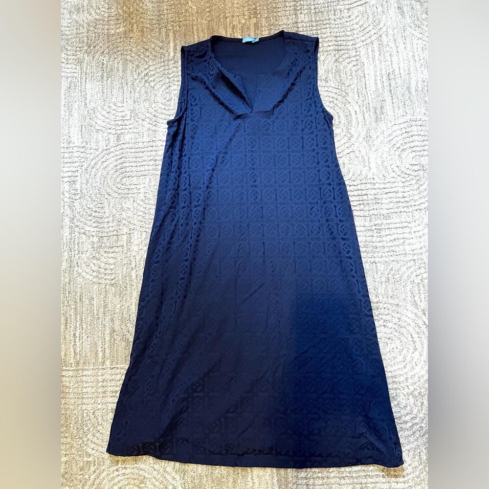 J. McLaughlin Navy Blue textured v neck dress - Size large